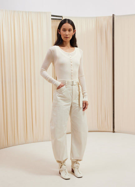 Belted Tapered Pants in Pale Ecru | LEMAIRE