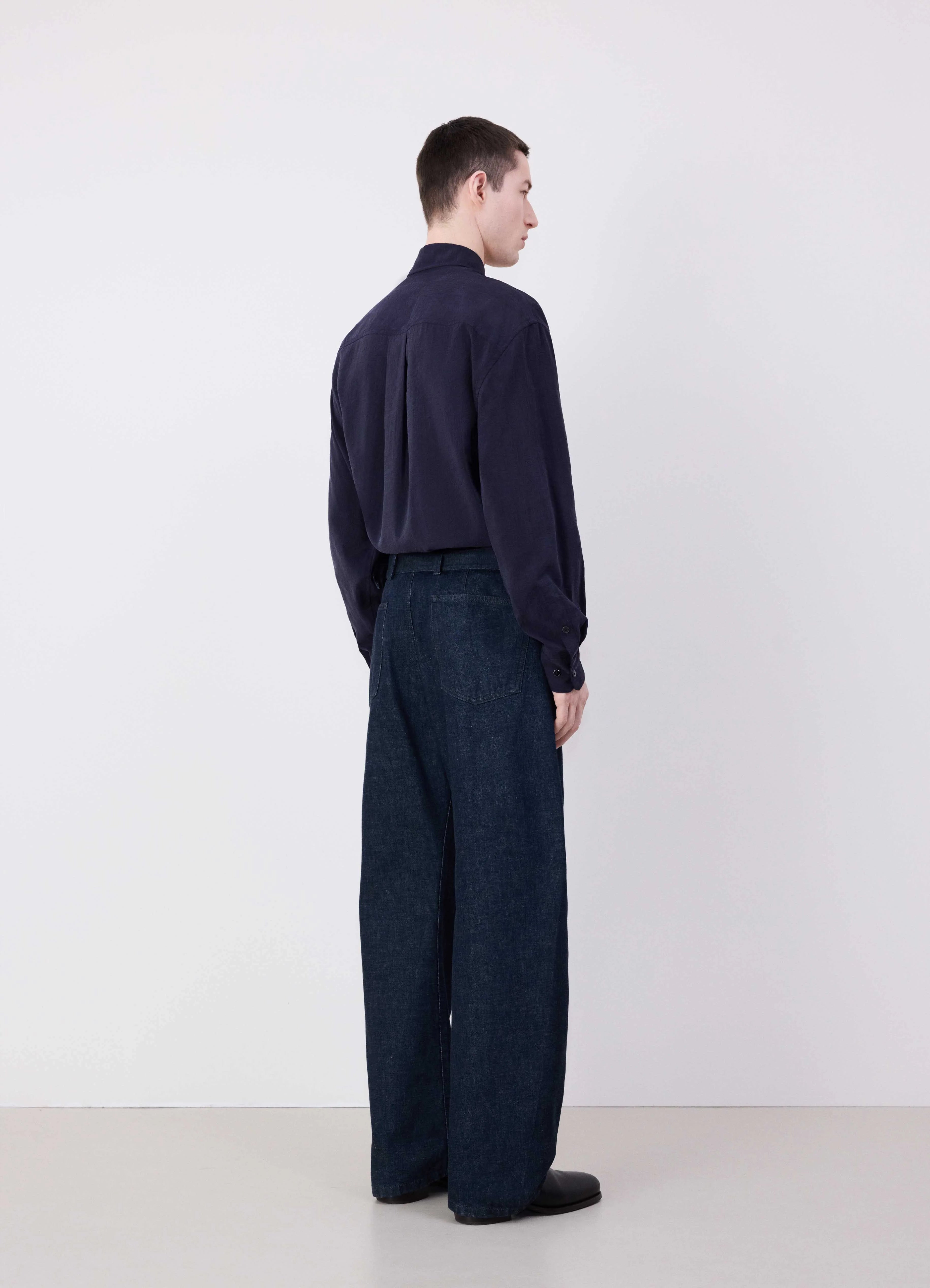 Blue Melange Pleated Tailored Pants | LEMAIRE