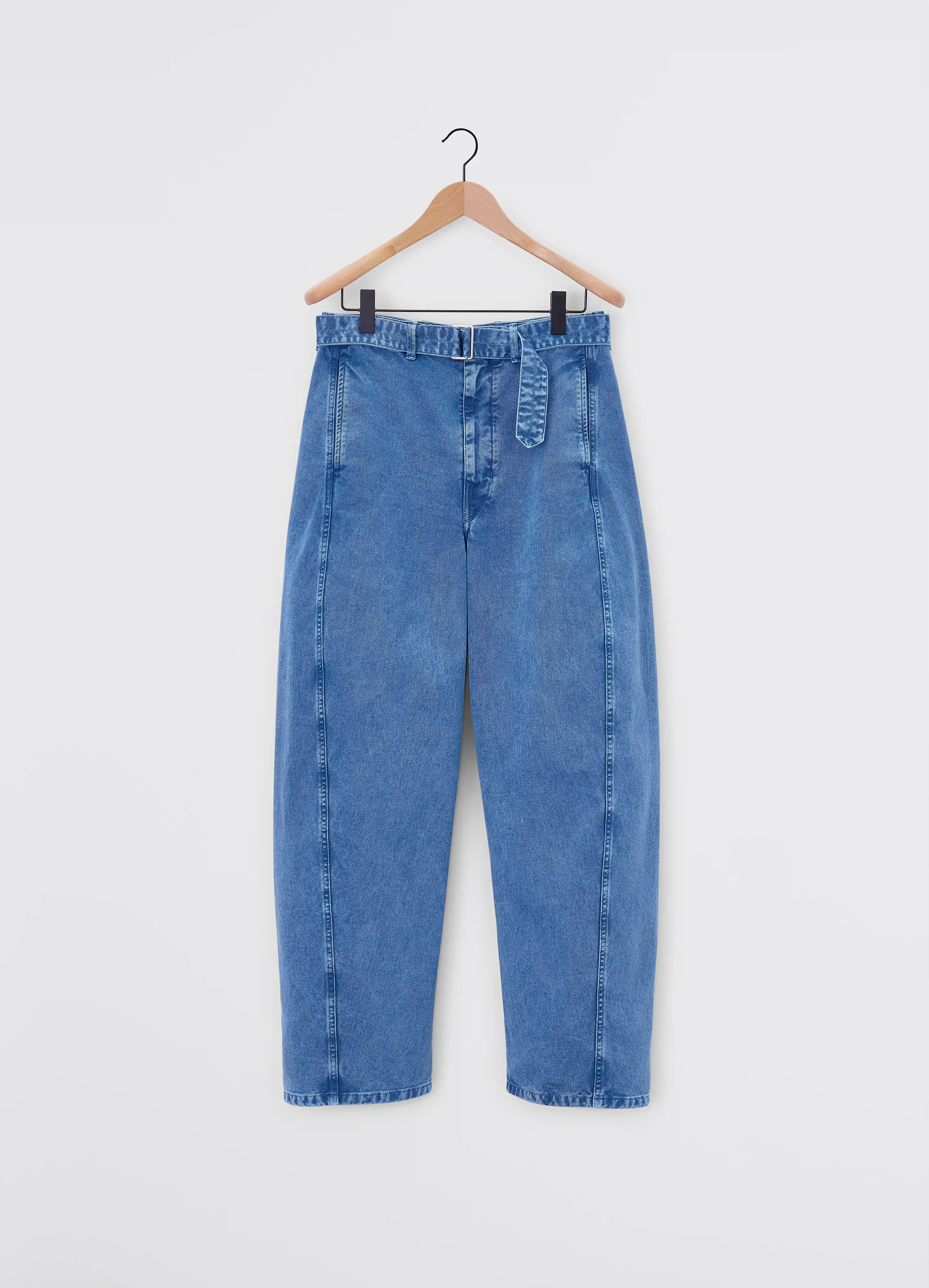 DENIM SNOW BLUE Twisted belted pants