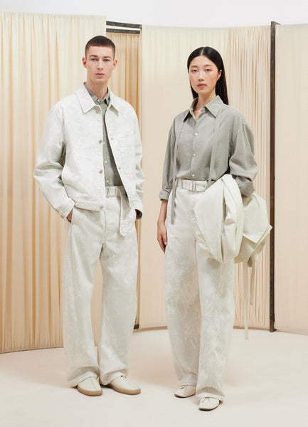 Twisted Belted Pants in Denim Acid Snow Pelican Grey | LEMAIRE