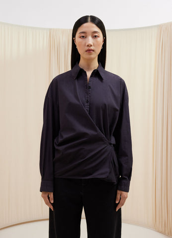 Dark Navy Straight Collar Twisted Shirt in Light Garment Dyed