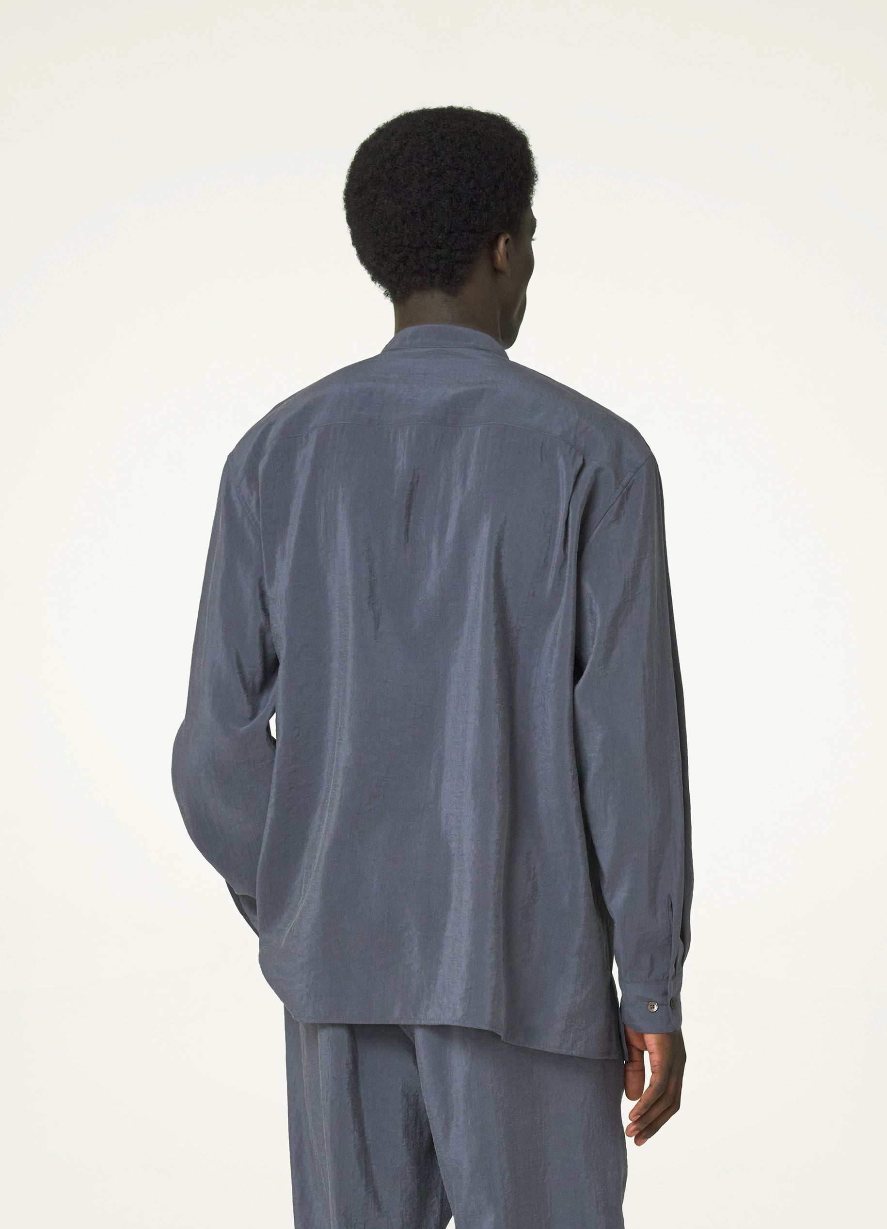 Asphalt Grey Stand Collar Twisted Shirt in Dry Silk | LEMAIRE