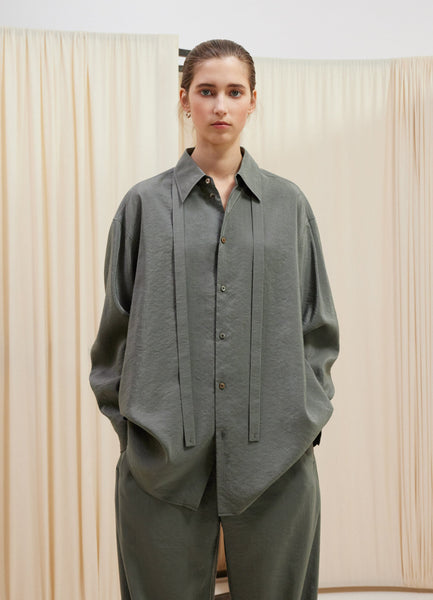 Long Shirt with Tie in Ashen Grey | LEMAIRE