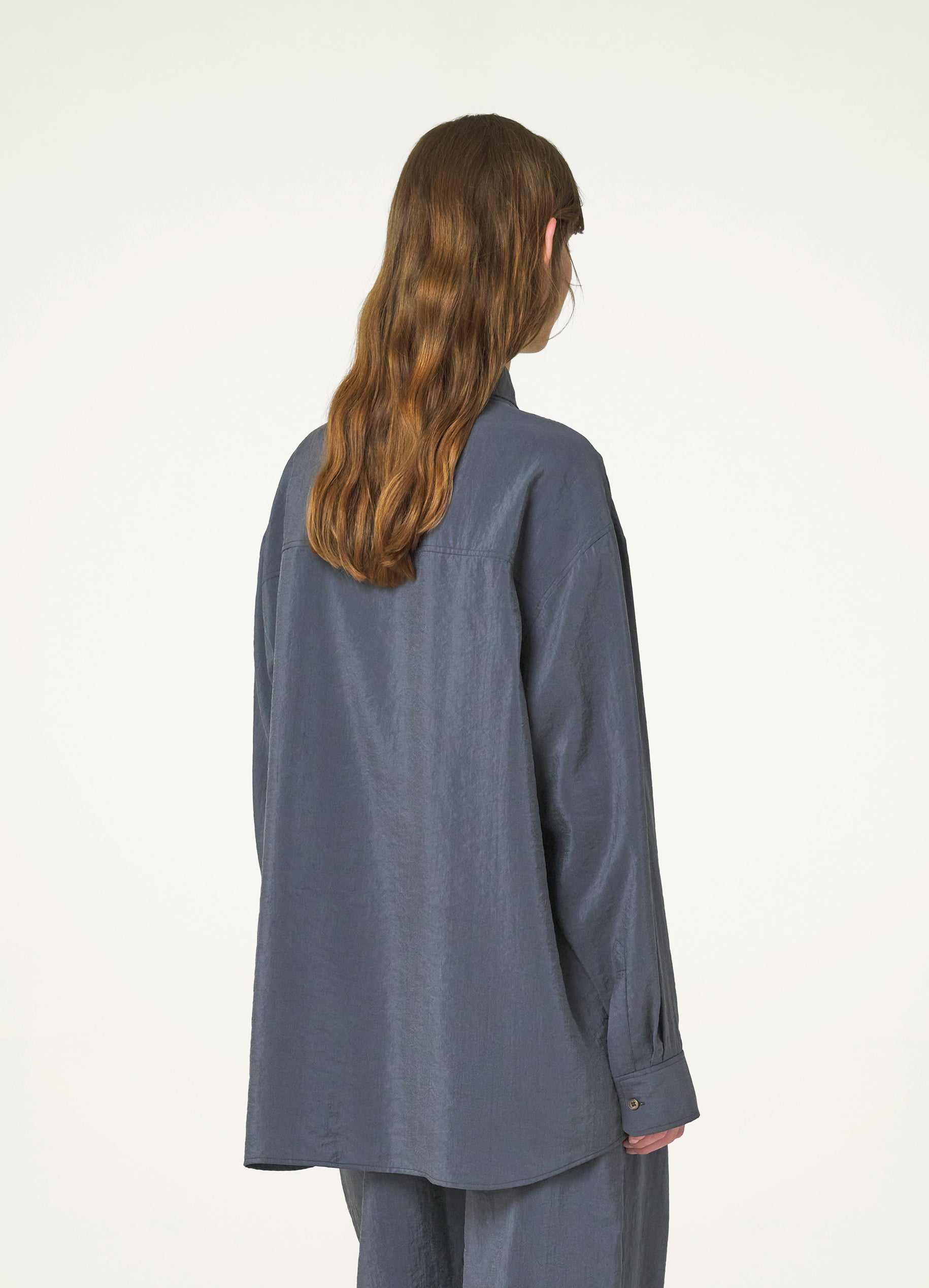Asphalt Grey Long Shirt With Tie in Dry Silk | LEMAIRE