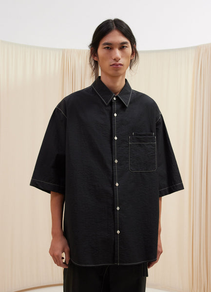 Short-Sleeved Double Pocket Shirt in Black | LEMAIRE