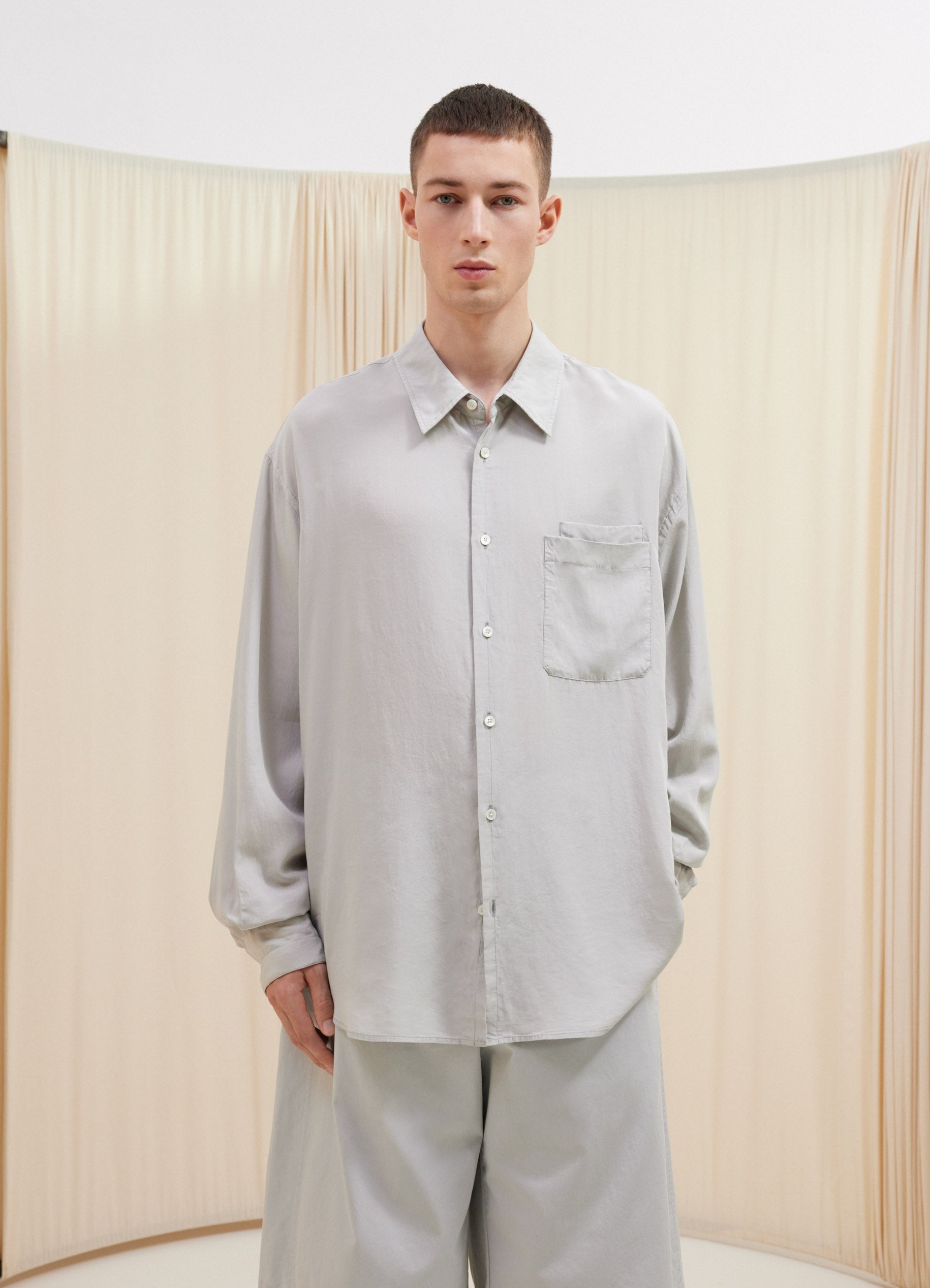 Short-Sleeve Pyjama Shirt in Asphalt | LEMAIRE