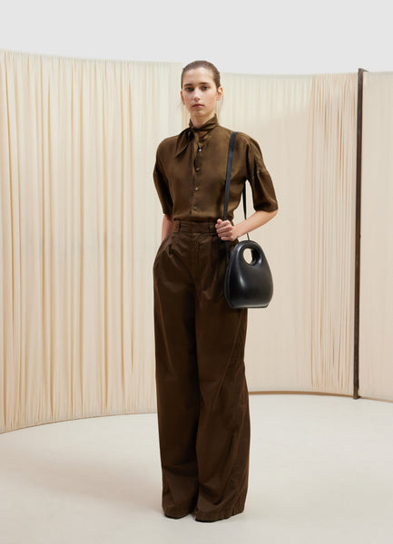 Wide-Leg Pants in Dark Tobacco | LEMAIRE