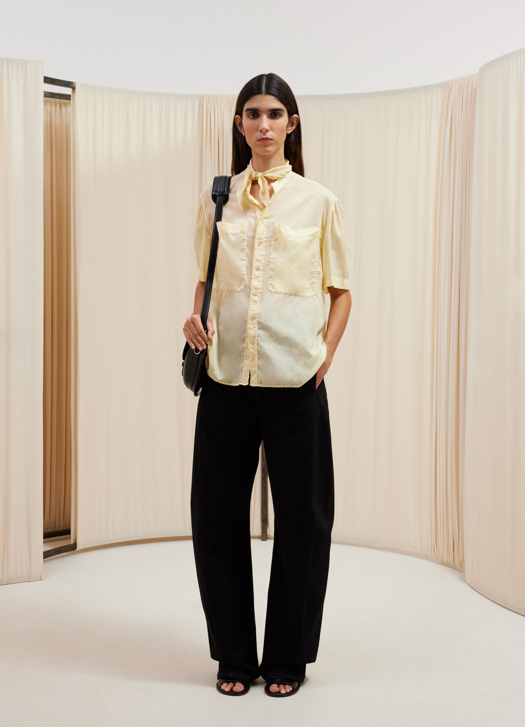 Ice Apricot Short Sleeve Shirt With Foulard in Gd Cotton Voile | LEMAIRE