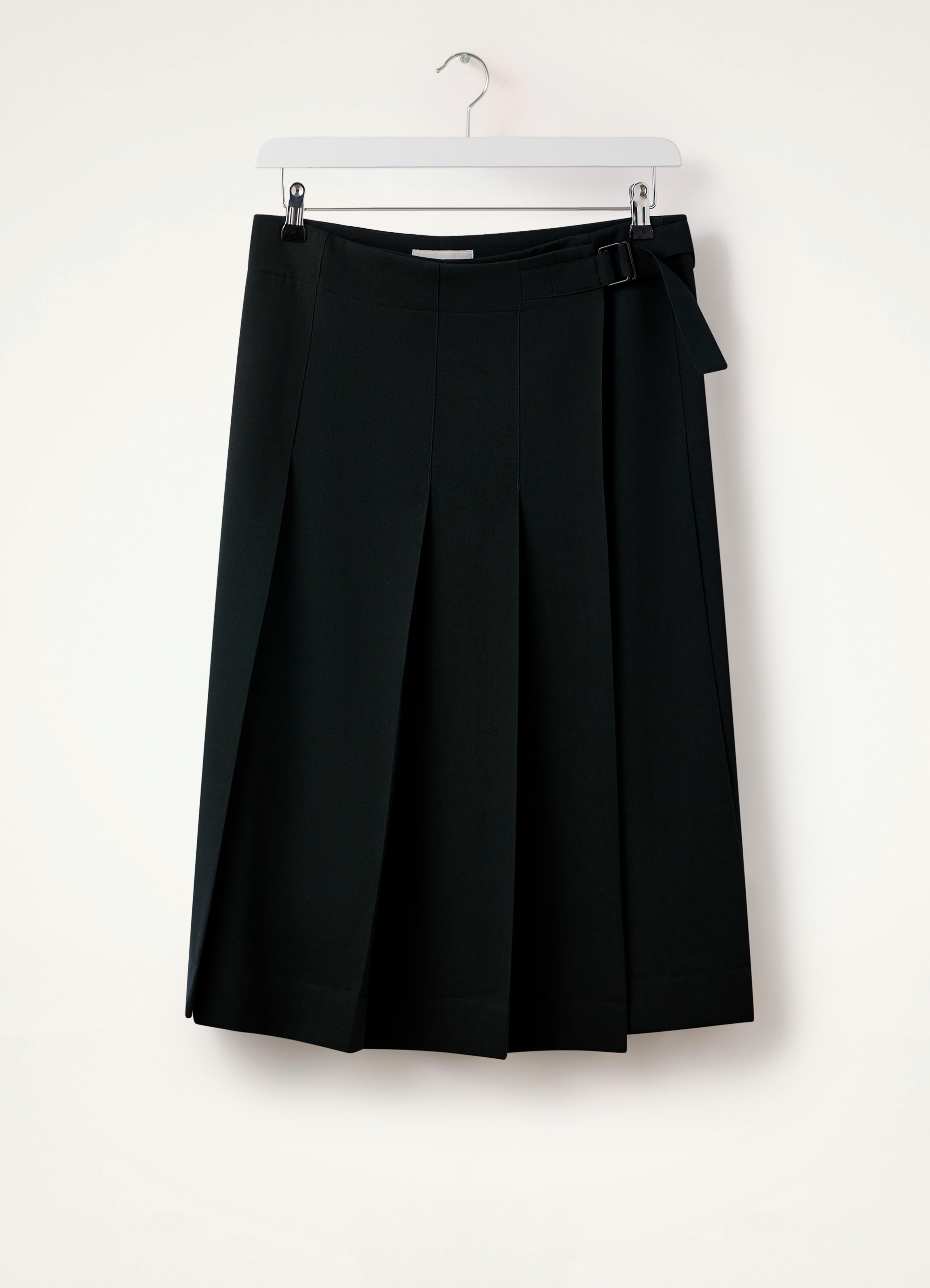 Caviar Black Pleated Wrap Skirt in Wool Gabardine | LEMAIRE