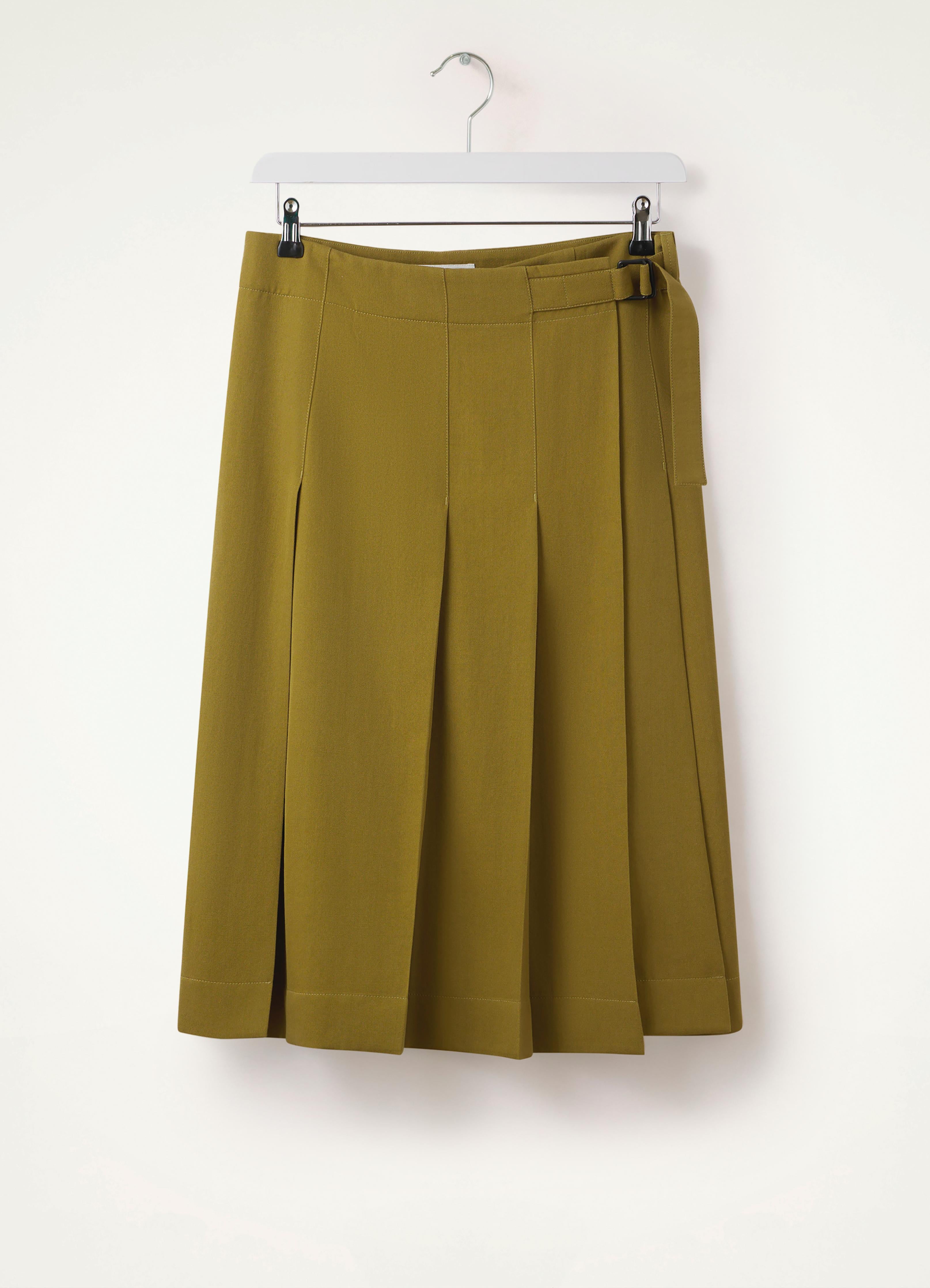 Pistachio Green Pleated Wrap Skirt in Wool Gabardine | LEMAIRE