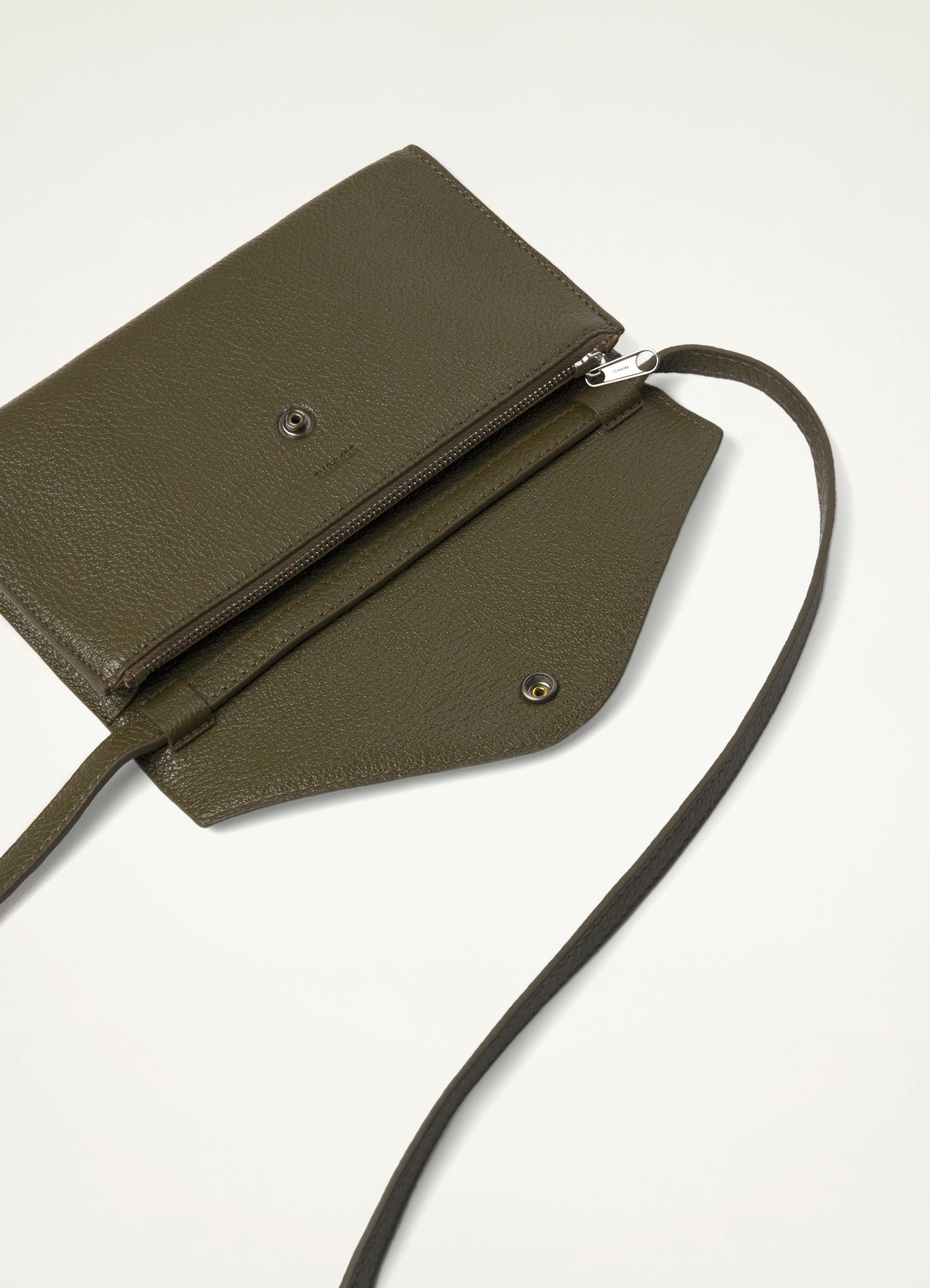 Pesto Green Enveloppe Continental Wallet With Strap in Goat Leather |  LEMAIRE