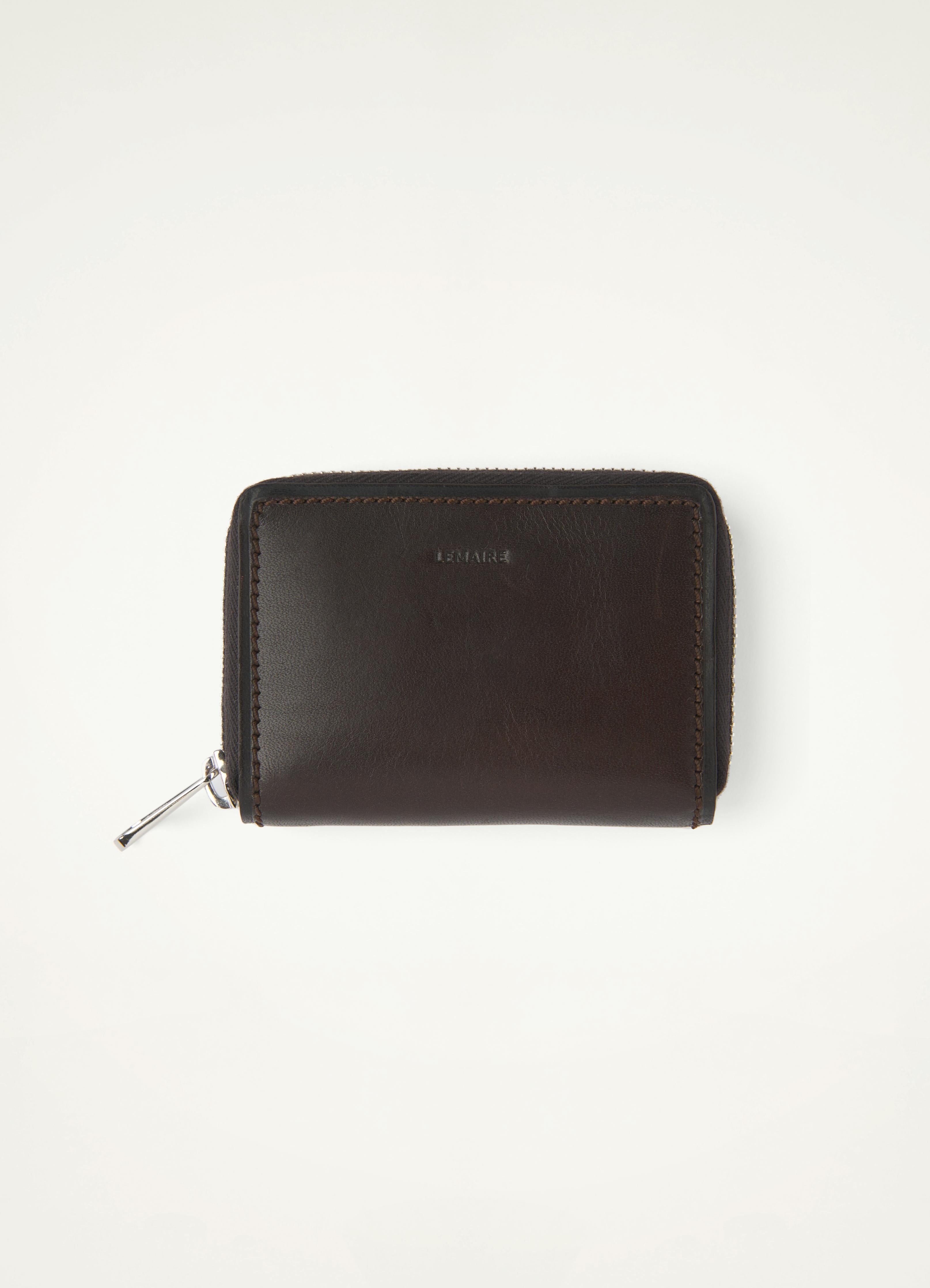 Dark Brown Zip Wallet Compact in Glossy Vegetable Leather | LEMAIRE