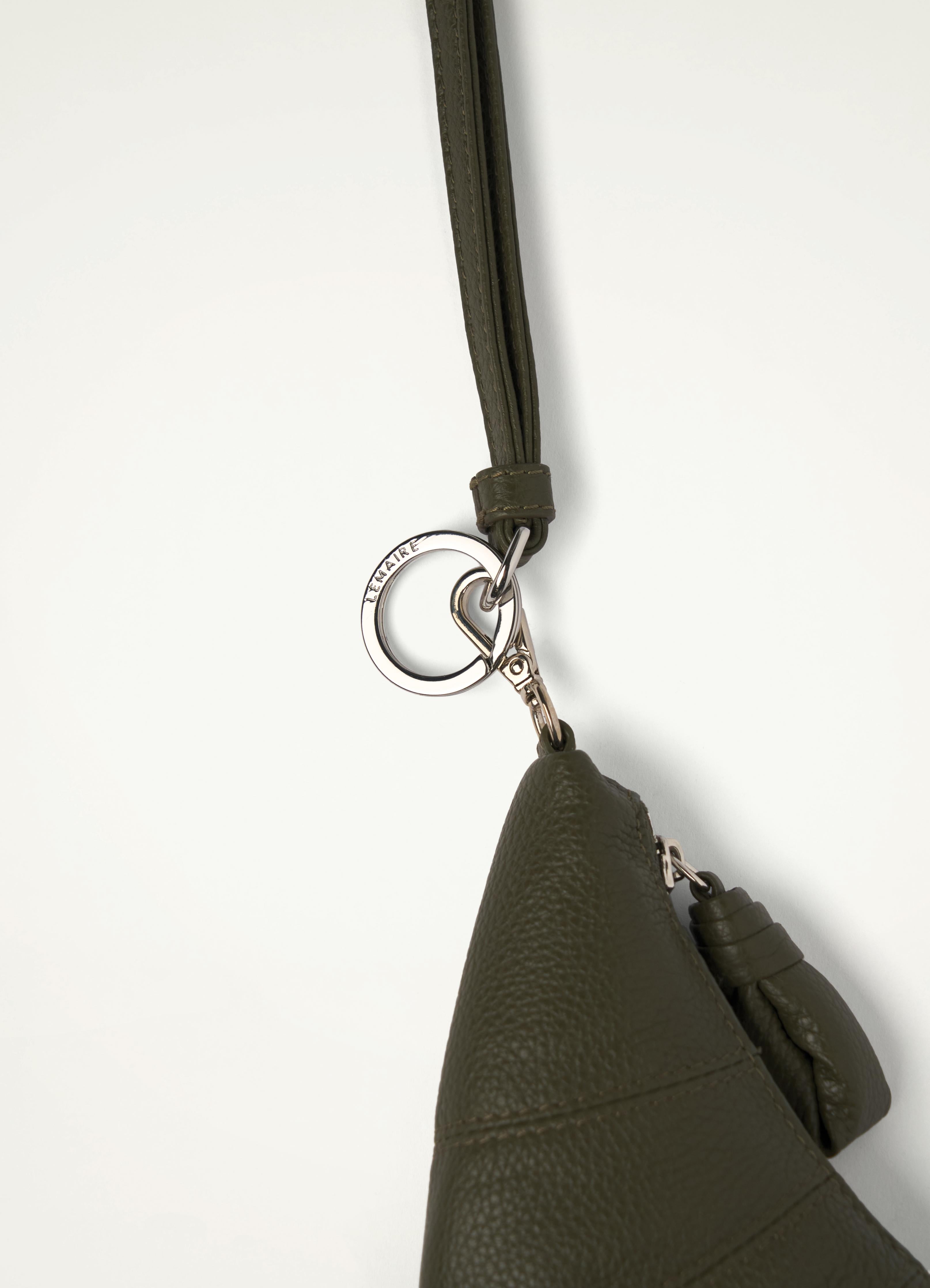 Dark Moss Green Croissant Coin Purse Necklace in Soft Grained Leather |  LEMAIRE
