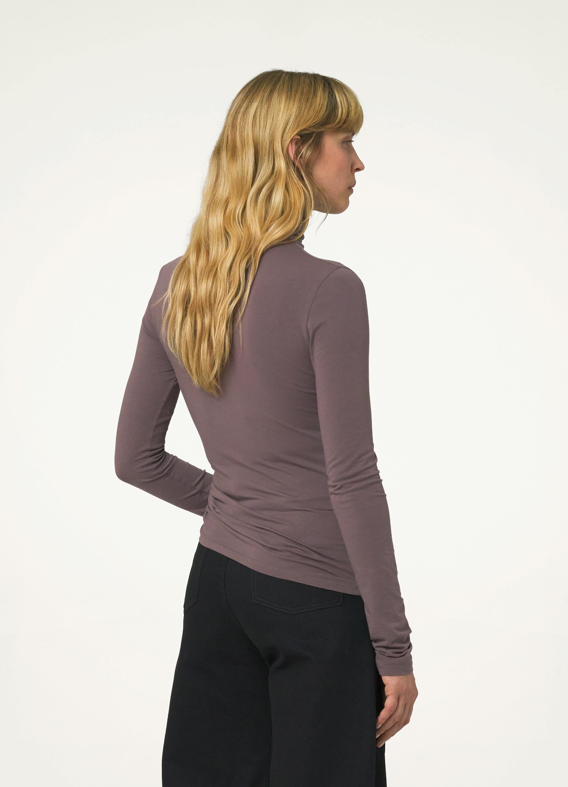 Misty Mauve Long Sleeve High Neck Top in Second Skin | LEMAIRE