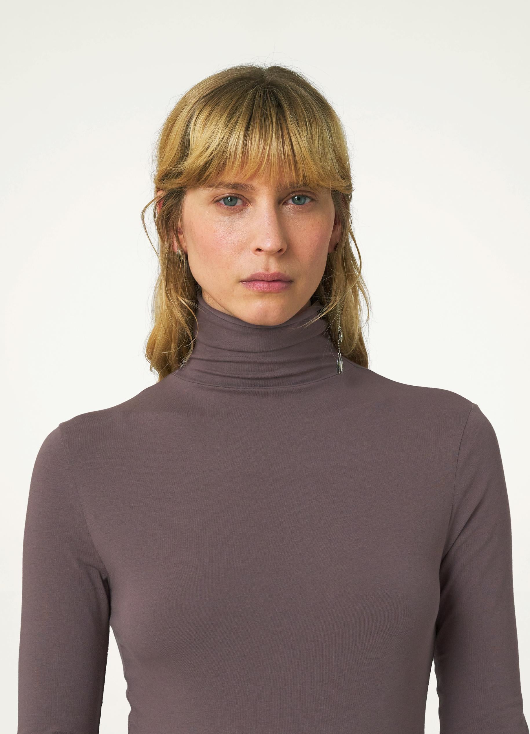 Misty Mauve Long Sleeve High Neck Top in Second Skin | LEMAIRE