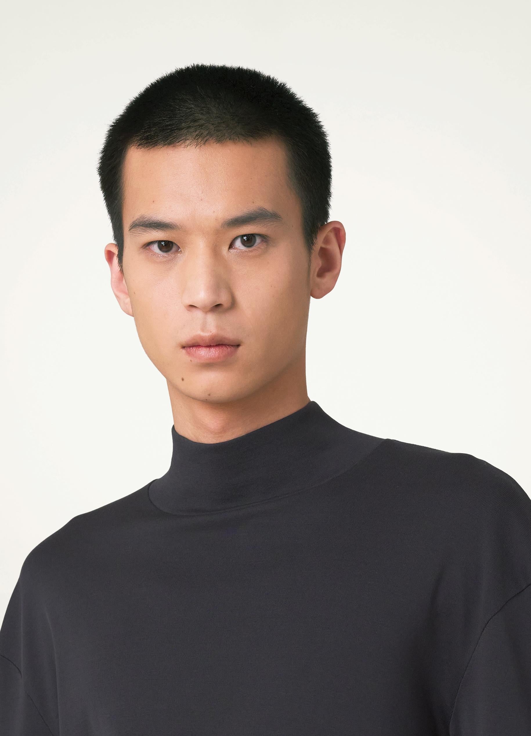 Squid Ink Long Sleeve Rib Turtleneck in Rib Jersey | LEMAIRE