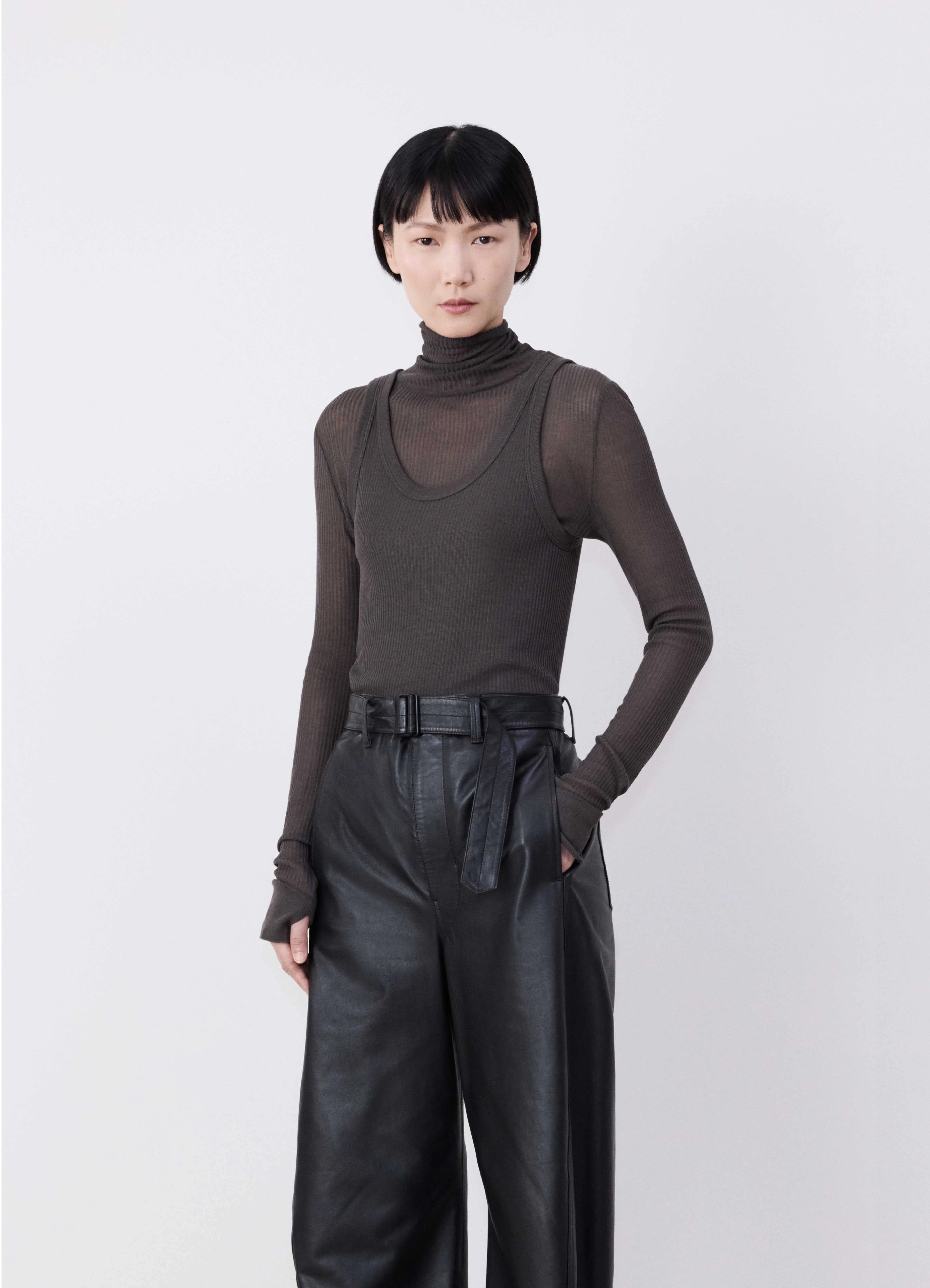 Dark brown seamless high neck top | LEMAIRE