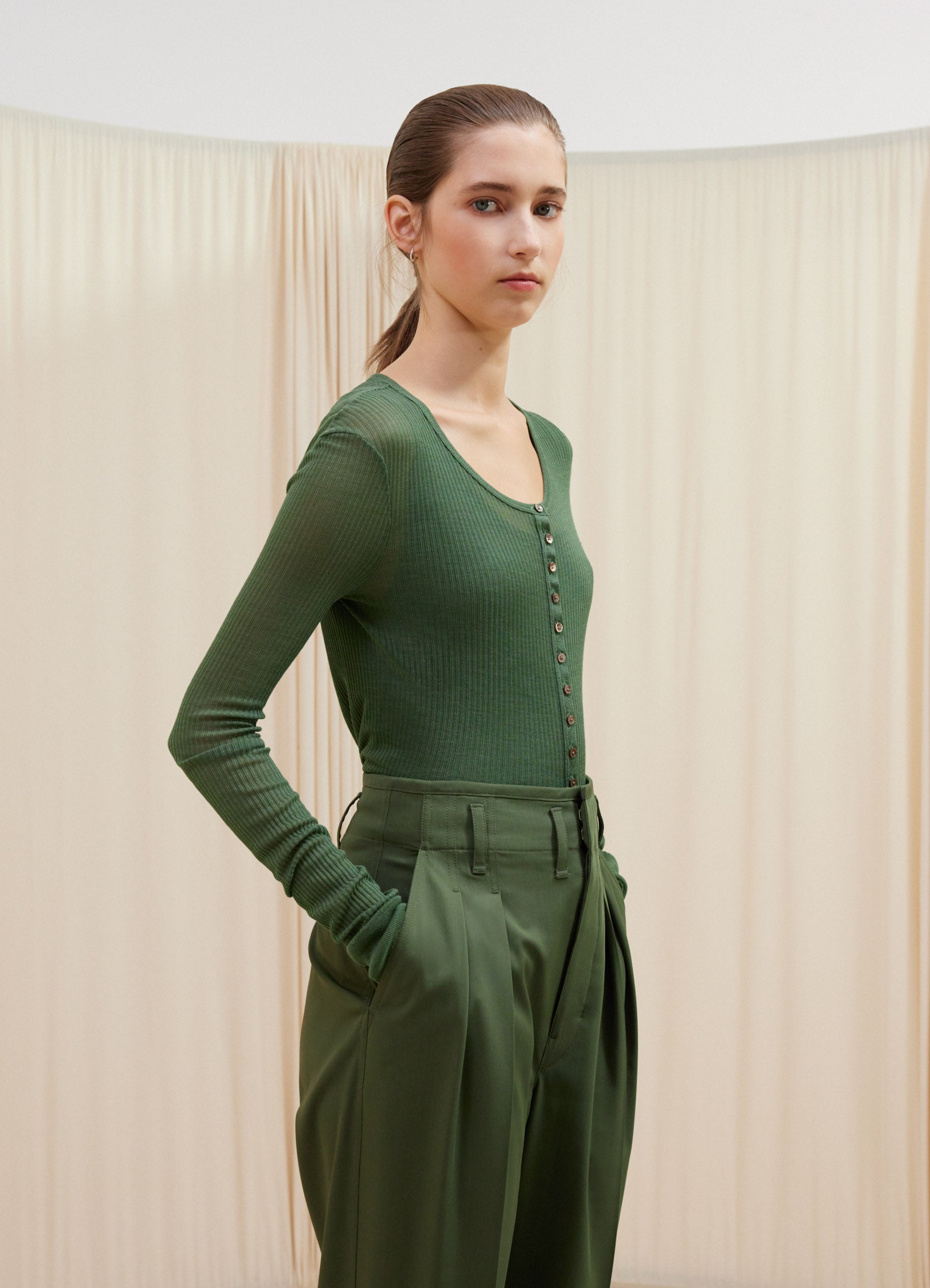 Ribbed Top in Smoky Green | LEMAIRE