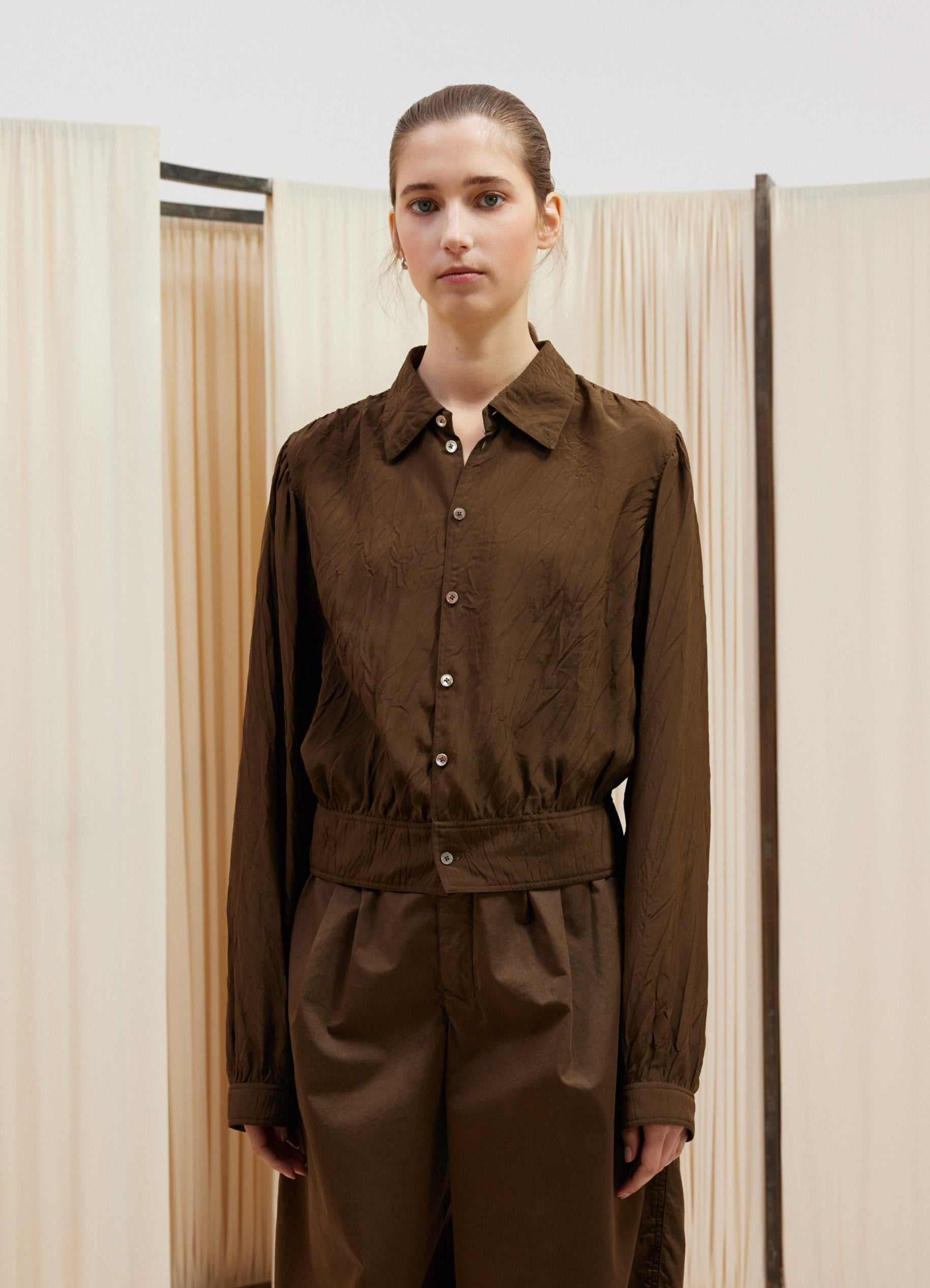 Gathered Blouse in Dark Tobacco | LEMAIRE