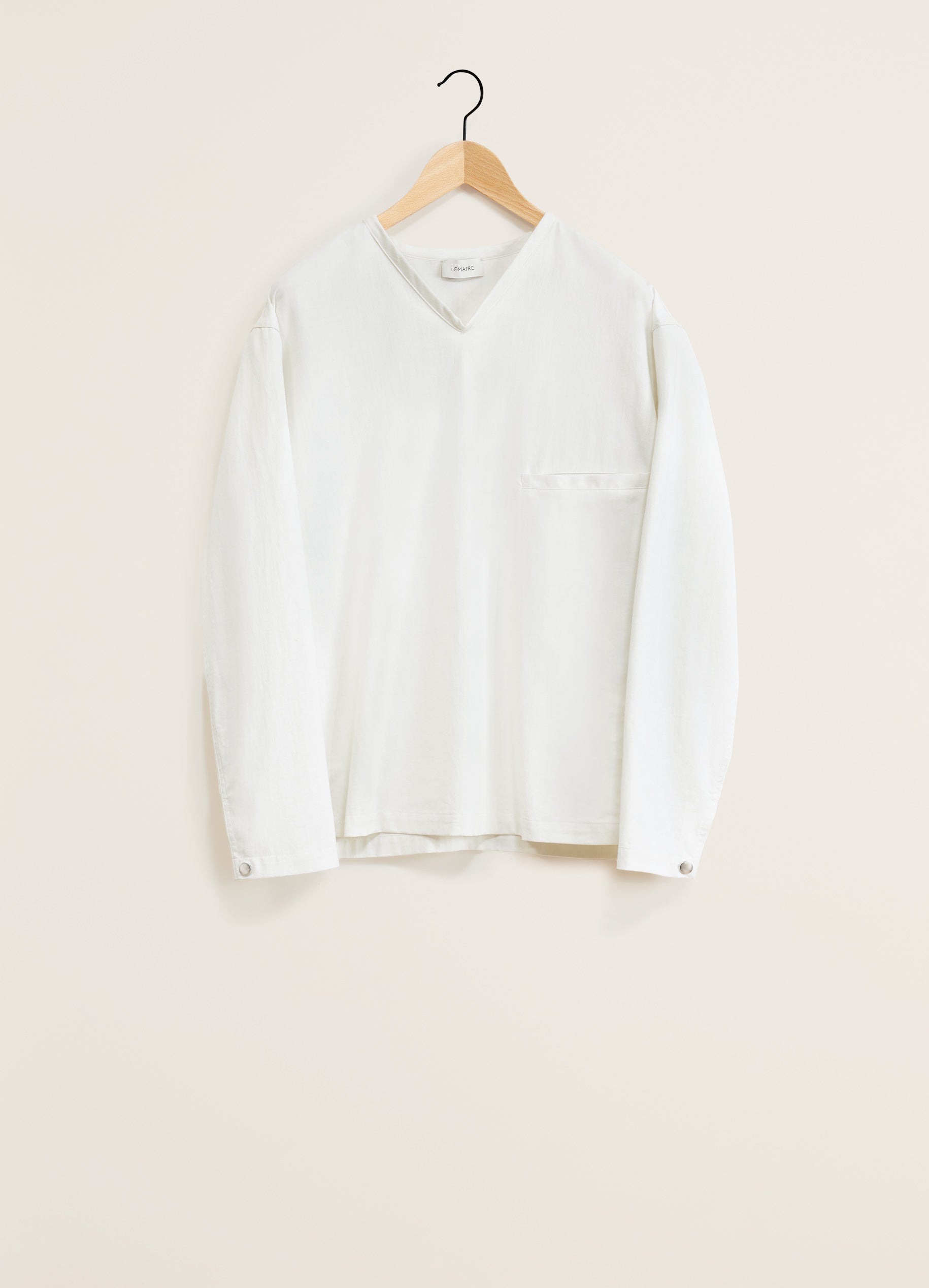 Long Sleeve V-Neck Top in Chalk | LEMAIRE