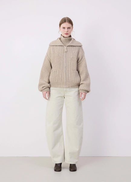 Natural Beige Trucker Collar Zipped Cardigan | LEMAIRE