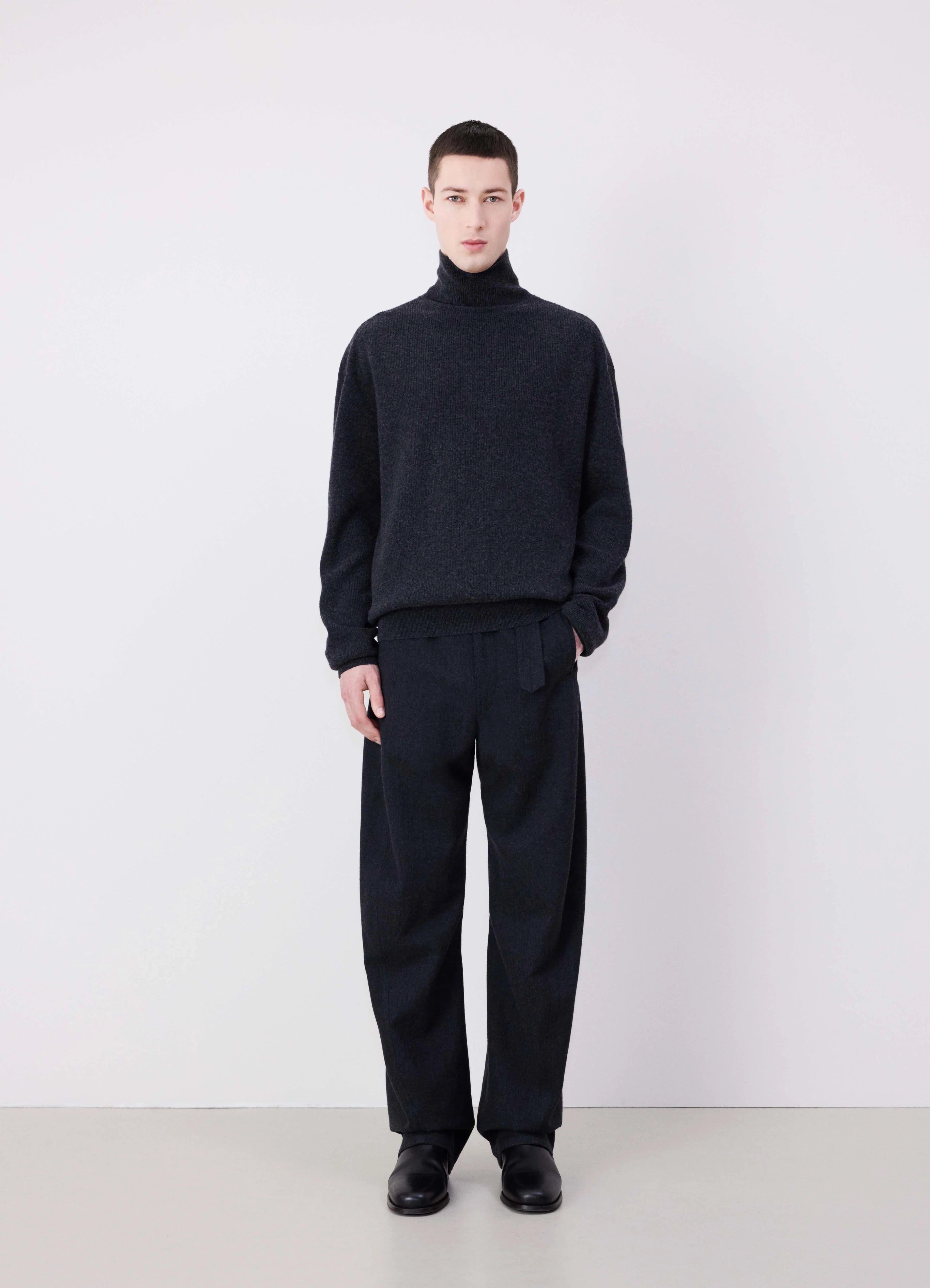 Anthracite Melange Deep V-neck Jumper | LEMAIRE