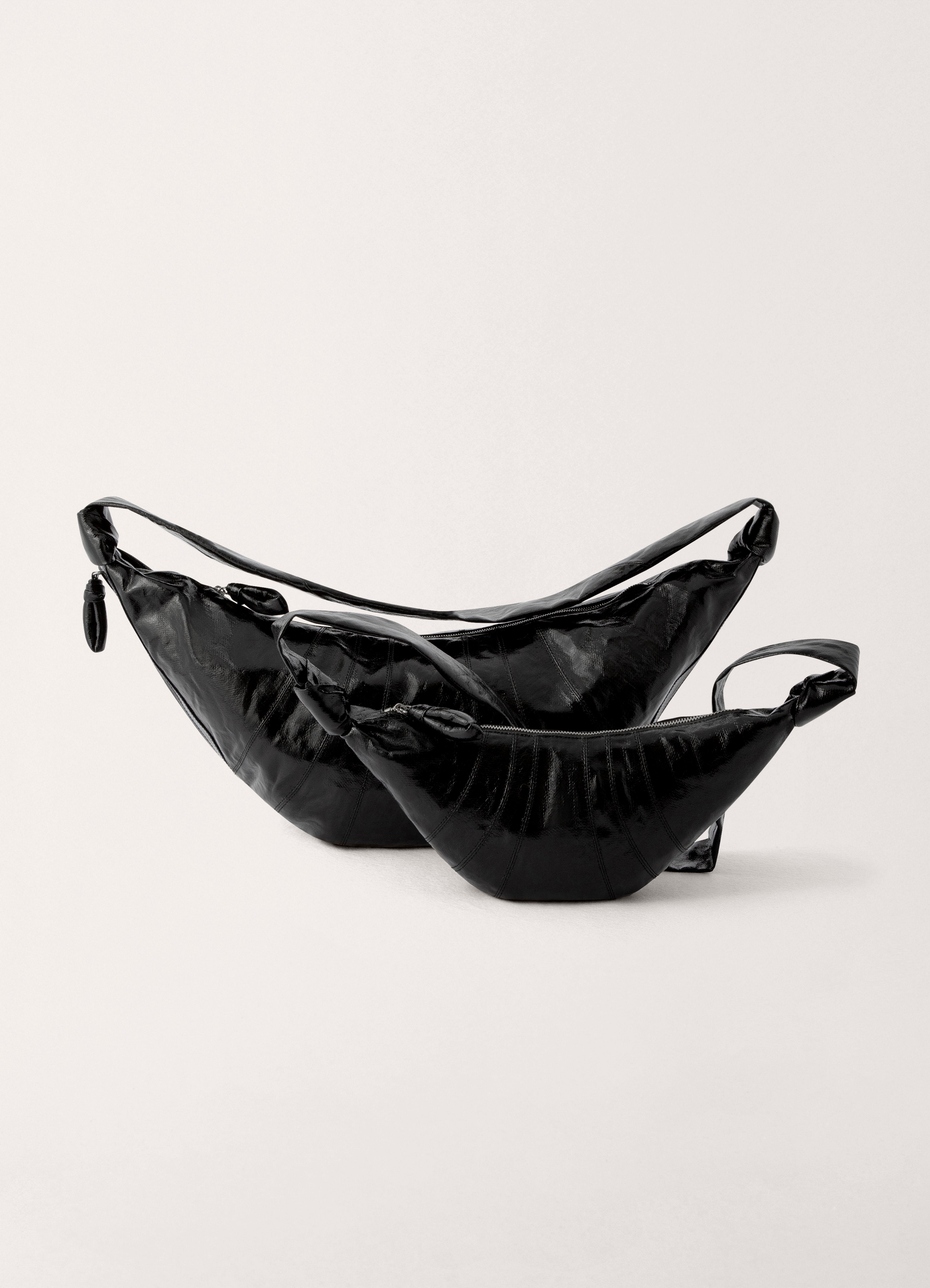 Black Large Croissant Bag in Coated Linen Canvas | LEMAIRE